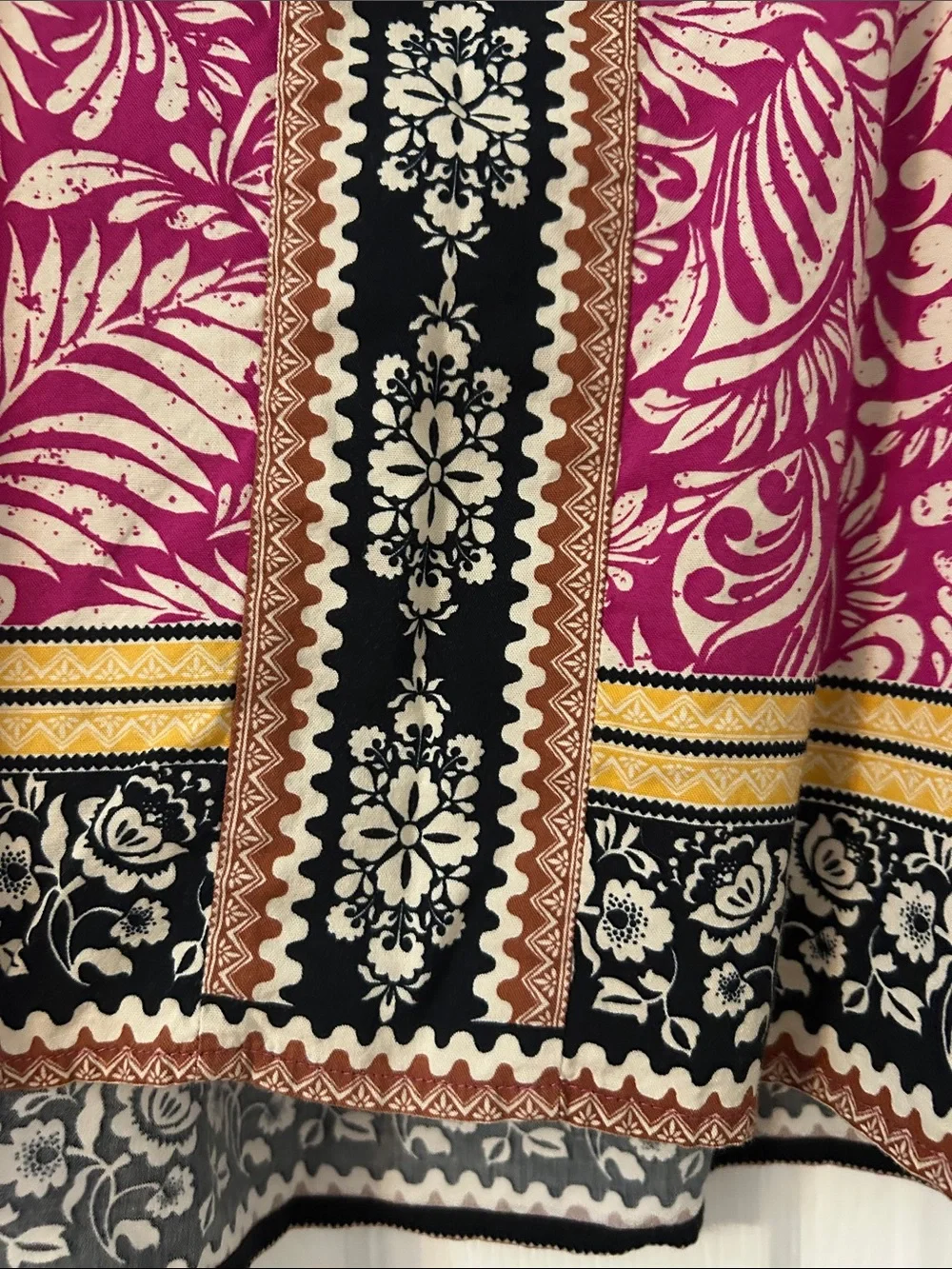 LOFT Magenta Floral Peasant Top with Embroidered Center Panel